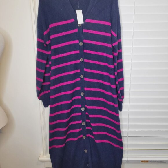 LOFT Dresses & Skirts - Loft Womens Long Sweater Dress Navy Pink Stripes button Refined Timeless Classic